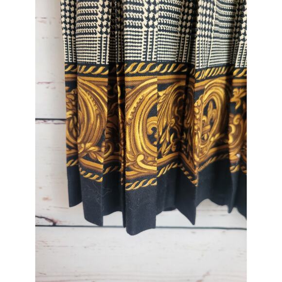 Vintage Sandra Ow-Wing N.R. 1 Tan Gold Plaid Pleated Casual Skirt Women's Size 8 - Picture 6 of 10